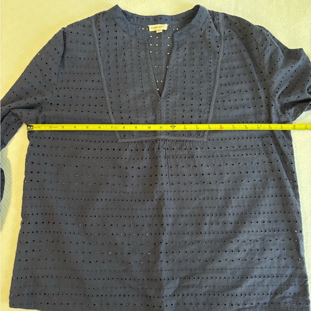 Navy Eyelet Top with Bell Sleeves - Picture 3 of 6
